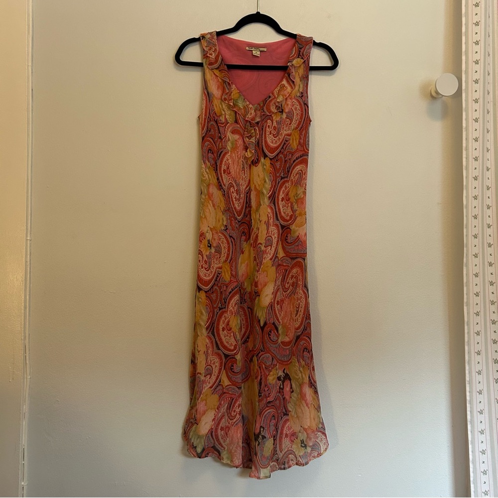 Silk V-Neck Paisley Midi Dress